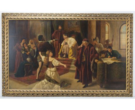 AFTER JACK LEIGH WARDLEWORTH (1863 - 1925), Othello's Defence, Oil on canvas in gilt wood frame, signed bottom right, 93 x 14