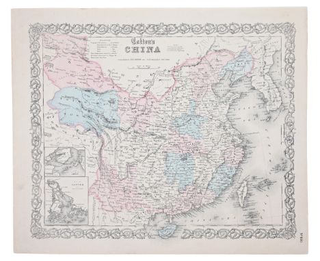 AN ANTIQUE PRINTED 'COLTON'S CHINA' BY J. H. COLTON, New York 1855 - c.1860. Lithograph Original colour. An attractive and de