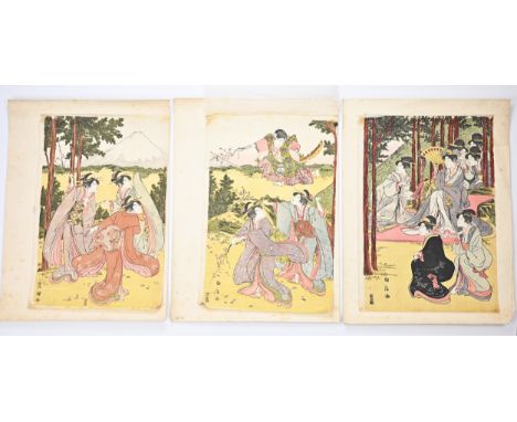 UTAGAWA KUNIMITSU, C.1804. JAPANESE WOODBLOCK PRINT. With Utagawa Toyokuni I. Triptych; Parody of the Story of Ushiwakamaru (