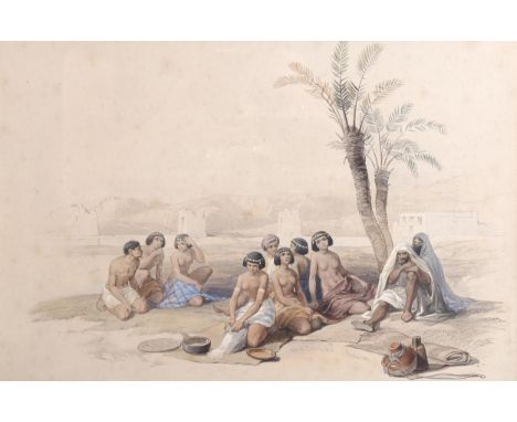 David Roberts, lithograph, Abyssinian slaves resting at Horta Nubia, image 23cm x 34cm, framedLight foxing and slight paper d
