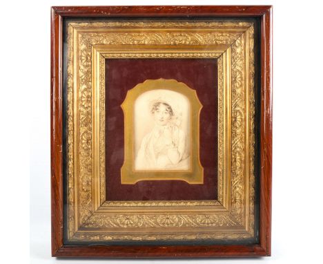 After Thomas Lawrence, 19th century lithograph, portrait of Lady Wellington, ornate gilt-gesso frame in outer cabinet case, o