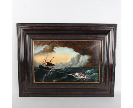 Chris Watson, contemporary oil on board, storm swept seascape with lift boat, 12" x 18", framedGood condition 
