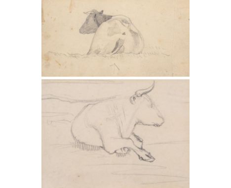 Cornelius Varley (1781-1873) 'Sketch of Cow lying down' and 'Study of a cow, lying down' Pencil, 9cm by 12.5cm and 8.5cm by 1