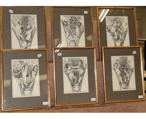 After Petrus Antonius Cotta (17th/18th century) after Guido Reni (1575-1642) Corner designs, with putti and various plants in