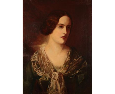 British School, (20th century)  Portrait of a lady with lace shawl  Oil on canvas, 65cm by 49cm