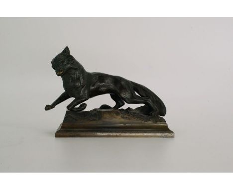 A bronze model of a fox on a rectangular base19th Century 