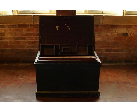 A mid 19th Century large cabinet makers ships tool box with rope handles with sliding mahogany fittings