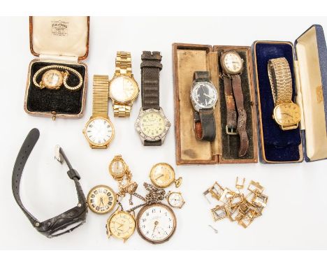 A collection of Ladies &amp; Gent's gold plated watches and pocket watches to include a gents gold plated Garrard wristwatch,