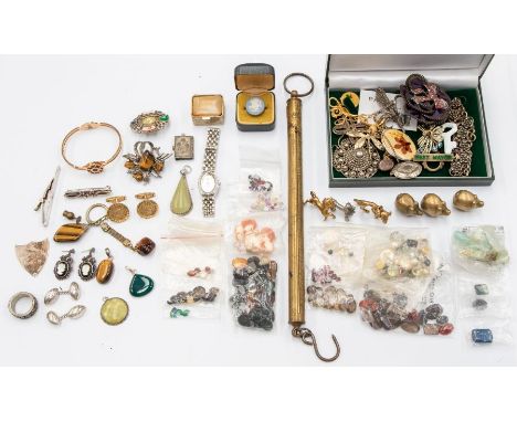 A collection of items including costume jewellery including&nbsp; a Wedgewood ring, silver pendants some set with semi precio