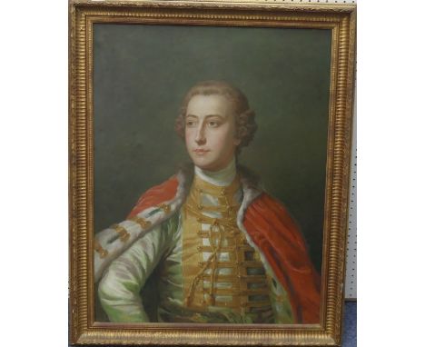 Manner of Pompeo Girolamo Batoni (20th/21st century), Portrait of an officer, half-length, in a red cloak with ermine trim, o