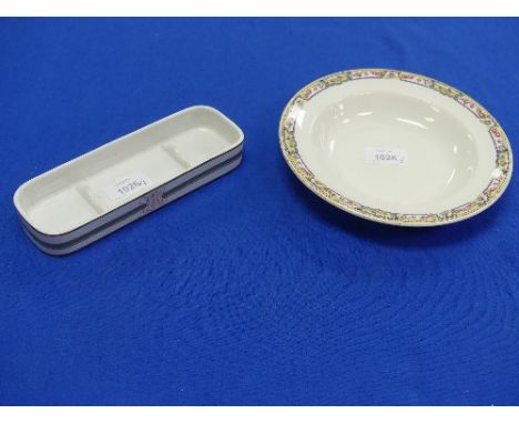 A L.M.S. Railway ceramic Pen Tray, by Mintons together with a L.N.E.R. 'Kesick' soup bowl by Alfred Meakin Ltd (2)