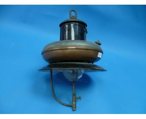 Railway Interest; An Early 20thC Tilley 'Doughnut' Outdoor Suspension Lamp Model OL50, as used on GWR stations, with copper r