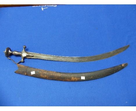 An Antique Middle Eastern Cutlass, with leather scabbard (2)