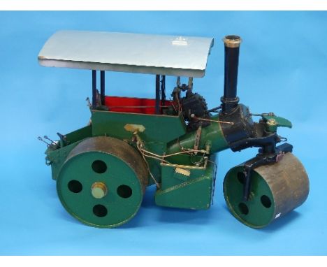 A well engineered 3 inch scale model of the 1920s Wallis &amp; Steevens Simplicity road roller, the engine with diagonal boil