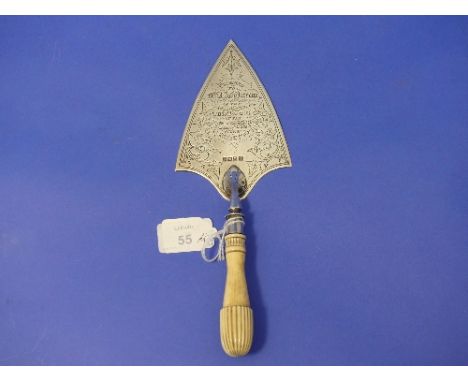 A late Victorian silver Presentation Trowel, by Fenton Brothers Ltd., hallmarked Sheffield, 1898, the shield shaped trowel wi