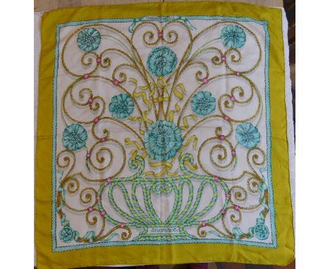 A vintage Hermes silk twill scarf depicting a classical rope design: 'Jouvence' designed by Leïla Menchari,   hand stitched e