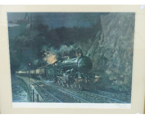 A Terence Cuneo Print, 'A Great Western Steam Train', possibly Dawlish, signed and framed.