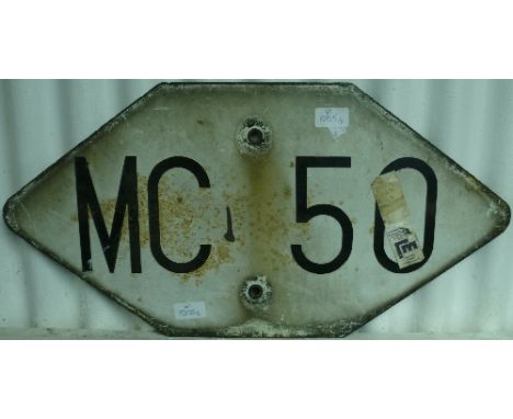 A Vintage enamel Station Sign for Aldeby, Norfolk, together with a signal sign MC 50 (2)