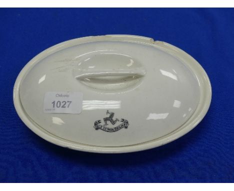 A Rare Isle of Man Railway ceramic Lidded Serving Dish, with printed crest to lid &amp; base with Dunn Benett &amp; Co. Bursl