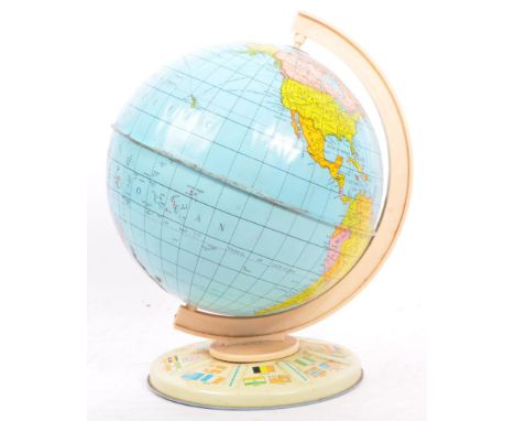 A retro 20th century Chad Valley table top globe. Of plastic construction, with a cream plastic mount. The globe is raised up