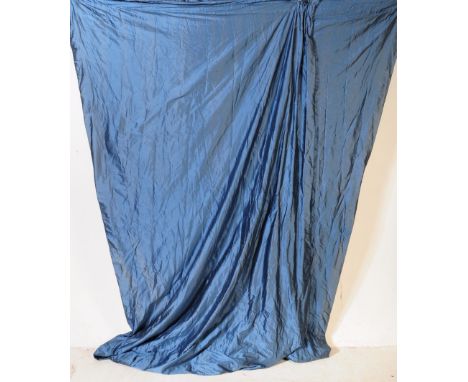 Textiles - A pair of large vintage 20th century silk curtains. Having an inline back with blue colourway fabric to front. Mea