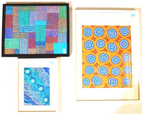 A collection of original&nbsp;20th century native Australian School / Aboriginal abstract wall art / pictures. A set of three