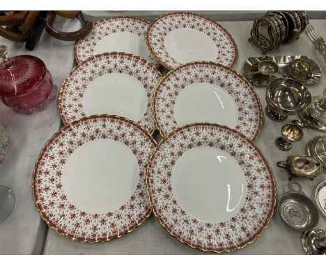 SIX SPODE RED 'FLEUR DE LYS' 27CM DINNER PLATES 