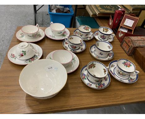 A FRENCH DEMI PORCELAIN PART TEASET TOGETHER WITH BOOTHS FRUIT CUPS AND SAUCERS 