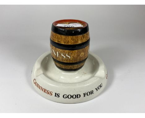 A RARE MINTONS GUINNESS CERAMIC BARREL VESTA &amp; ASHTRAY 