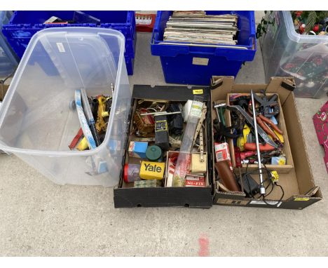 A LARGE ASSORTMENT OF TOOLS TO INCLUDE PLIERS, SCREW DRIVERS AND A GREASE GUN ETC 