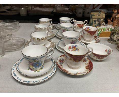 A QUANTITY OF CHINA TRIOS TO INCLUDE ROYAL IMPERIAL PLUS PARAGON 'ROCKINGHAM' CUPS, SAUCERS, CREAM JUG AND SUGAR BOWL 