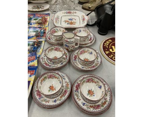 A CAULDRON FLORAL PATTERNED TEASET TO INCLUDE A CAKE PLATE, CUPS, SAUCERS, SIDE PLATES AND CREAM JUG 