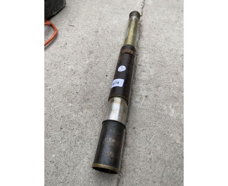 A VINTAGE LEATHER BOUND BRASS EXTENDING TELESCOPE 