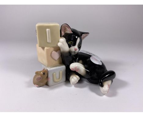 A COALPORT CERAMIC CAT &amp; HOUSE 'I LOVE YOU' FIGURE 