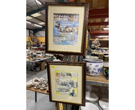 TWO LOUIS WAIN FRAMED PRINTS TELLING THE TALE OF 'TEN LITTLE KITTENS' 49CM X 59CM 