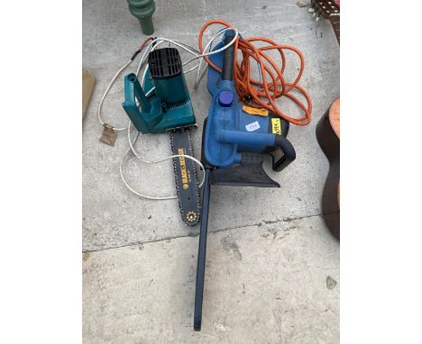 A BLACK AND DECKER ELECTRIC CHAINSAW AND A FURTHER ELECTRIC CHAINSAW 