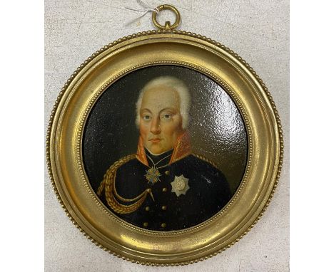 A 19TH CENTURY MINIATURE STOBWASSER OIL PORTRAIT OF A PRUSSIAN OFFICER 