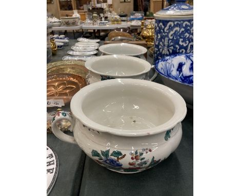 THREE COPELAND SPODE CHAMBER POTS WITH FLORAL DECORATION 