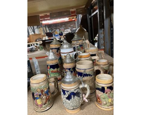 A LARGE COLLECTION OF VINTAGE GERMAN BEER STEINS 