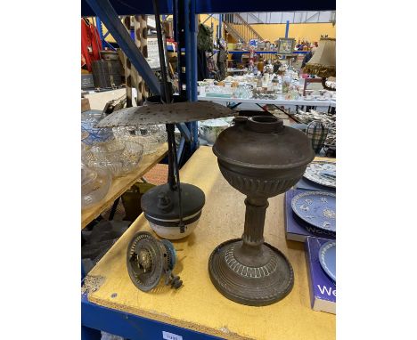 A BRASS OIL LAMP AND TILLY LAMP 