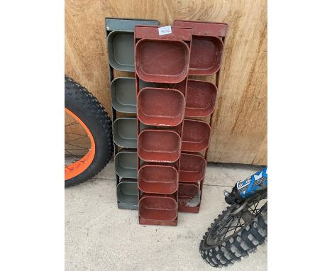 THREE VINTAGE METAL FIVE SECTION BAKERS DOUGH PROVING TRAYS 