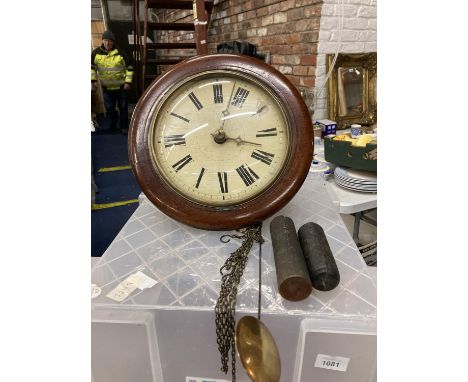 A POSTMAN'S CLOCK WITH PENDULUM AND WEIGHTS 