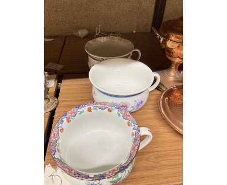 THREE VINTAGE CHAMBERPOTS TO INCLUDE COPELAND SPODE AND LOSOLWARE 