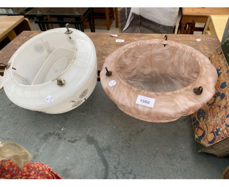 TWO RETRO GLASS LIGHT SHADES 