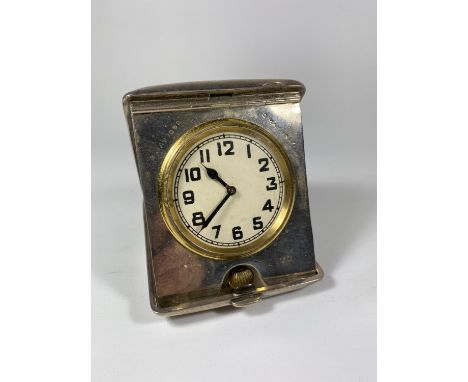 A GEORGE V GOLDSMITHS &amp; SILVERMITHS CO LTD HALLMARKED SILVER TRAVEL CLOCK &amp; CASE, DATES TO LONDON, 1916 