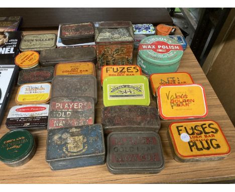 A LARAGE QUANTITY OF VINTAGE TINS TO INCLUDE MAINLY TOBACCO 
