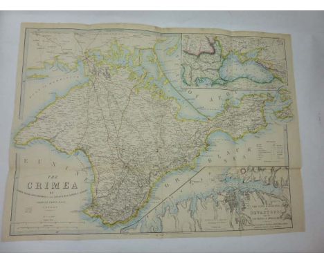 James Wyld : The Crimea, 4th. Edition, May 1855. Folding map on substantial paper hand coloured in outline with two insets - 