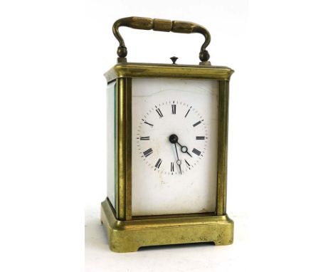 For Restoration: a 19th century French carriage clock, the mechanism with a repeater, in a brass and five-glass case, h. 15 c