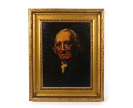 English School, late 19th/early 20th century,a head and shoulders portrait of a gentleman wearing a white cravat,unsigned,oil