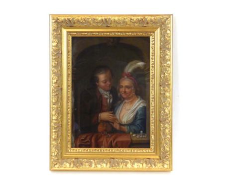 Dutch School, 18th century,unequal love,unsigned,oil on canvas laid onto glass,unsigned,26 x 18.5 cm*see Lot 362 Sotheby's 13